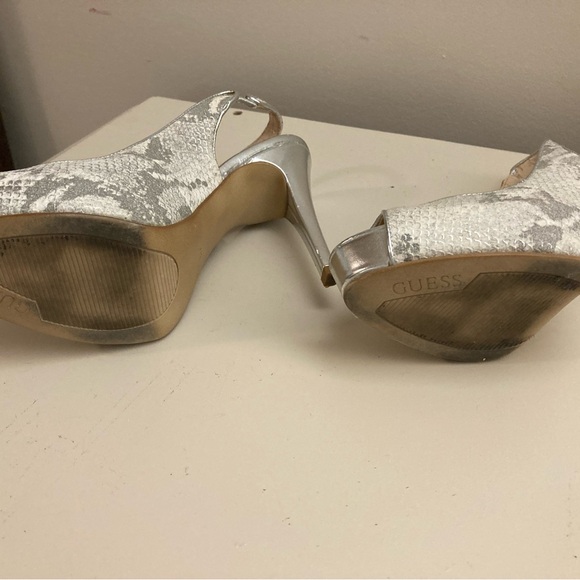 Guess Snakeskin Silver Slingback Heels - Picture 3 of 5